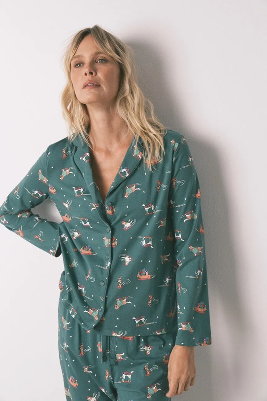 Odzież women'secret komplet piżamowy bawełniany 3592475 zielony