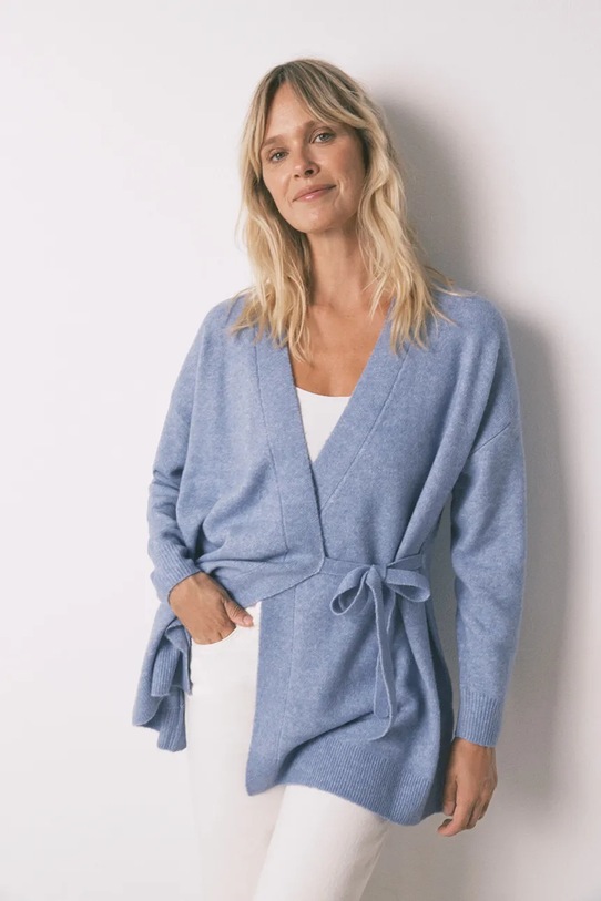 women'secret szlafrok z domieszką wełny dzianina niebieski 4682703