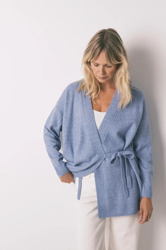 women'secret szlafrok z domieszką wełny niebieski 4682703