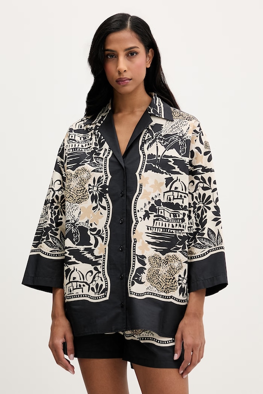 Ermanno Firenze koszula bawełniana nadruk czarny D48EK047EC8