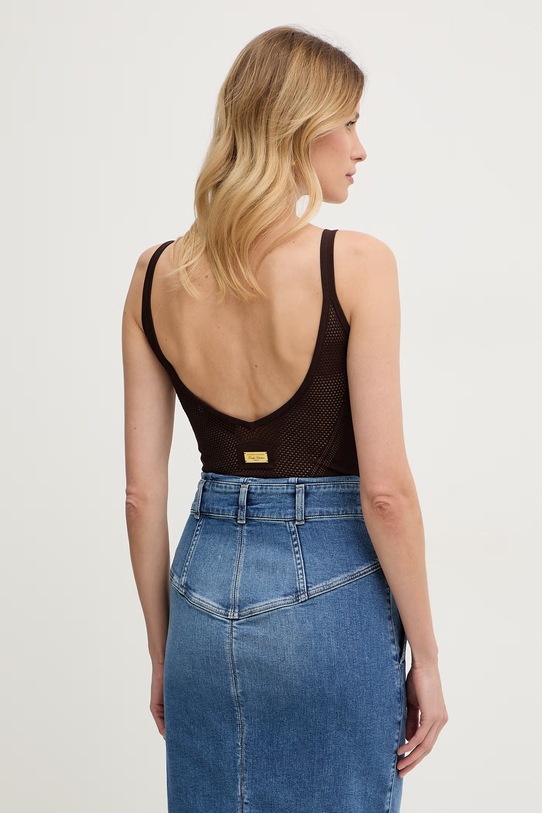 Odzież Elisabetta Franchi body damskie z wiskozy BK80W61E2 brązowy