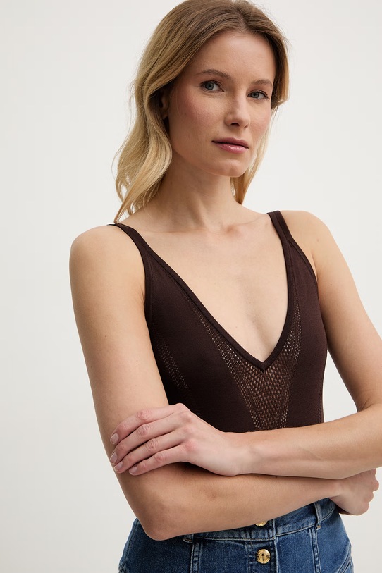 Elisabetta Franchi body damskie z wiskozy brązowy BK80W61E2