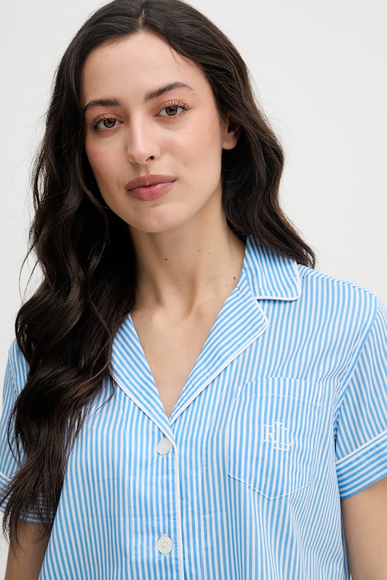 Lauren Ralph Lauren dvoudílné pyžamo dámské s bavlnou modrá ILN12506