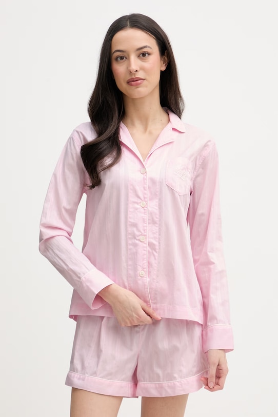 Lauren Ralph Lauren πιζάμες δύο τεμαχίων γυναικείες βαμβακερές ροζ ILN12507