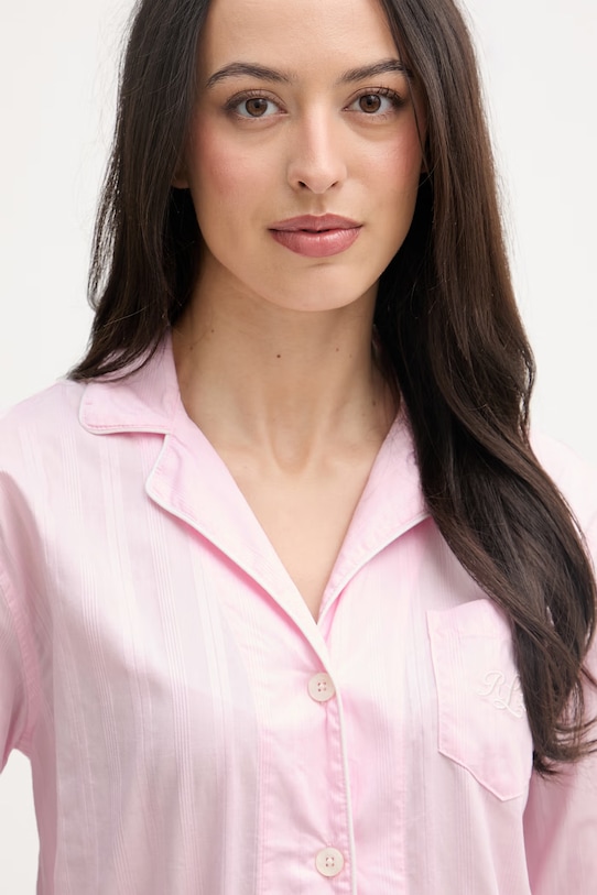 Lauren Ralph Lauren πιζάμες δύο τεμαχίων γυναικείες βαμβακερές ροζ ILN12507