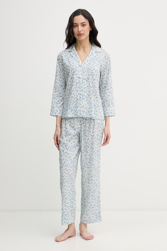 Lauren Ralph Lauren dvoudílné pyžamo dámské s bavlnou modrá ILN92516