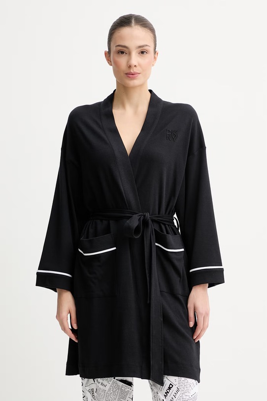DKNY szlafrok damski bawełniany czarny YI10100