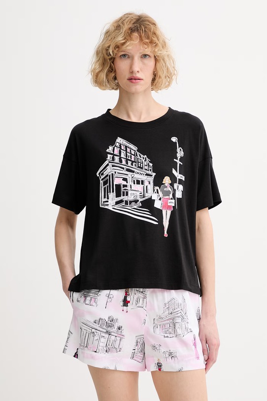 DKNY piżama damska z bawełną czarny YI50108