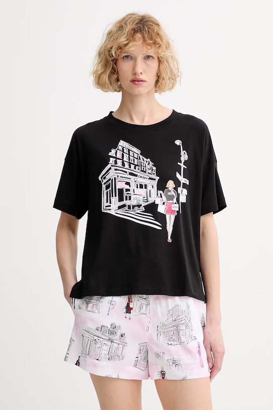DKNY piżama damska z bawełną czarny YI50108