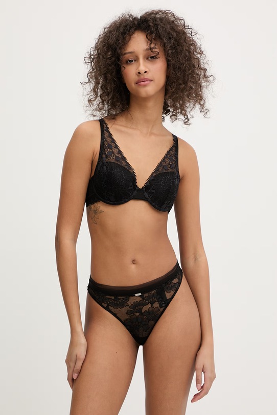 Calvin Klein Underwear stringi damskie koronkowe LV00QF8631 czarny SS26