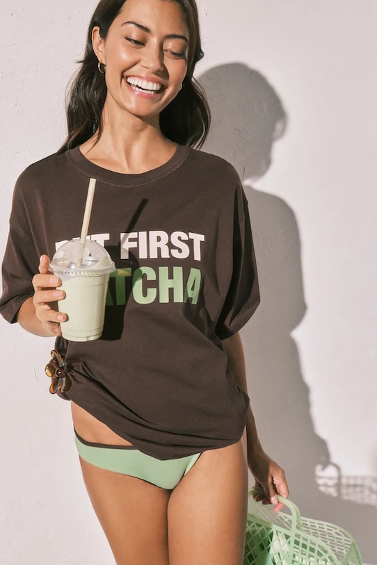 women'secret t-shirt plażowy bawełniany brązowy 5543694