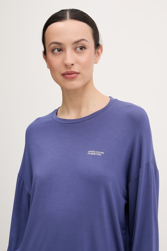United Colors of Benetton pyžamové tričko s dlhým rukávom dámske s modalom tmavomodrá 36MX3M08E