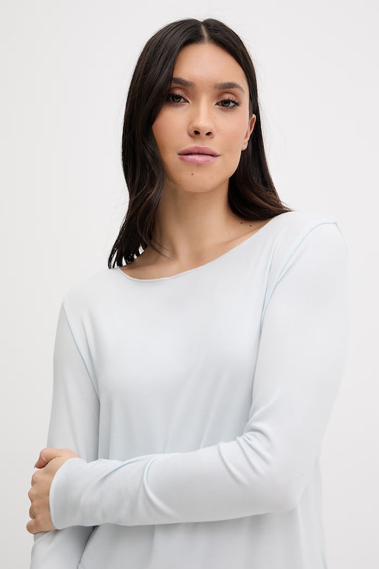 United Colors of Benetton longsleeve piżamowy z domieszką lnu niebieski 3UEV3M08D