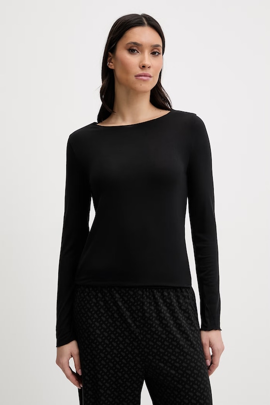 United Colors of Benetton longsleeve piżamowy z domieszką lnu dzianina czarny 3UEV3M08D