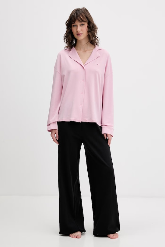 Tommy Hilfiger pidžama košulja ženska s pamukom UW0UW06293 roza SS26