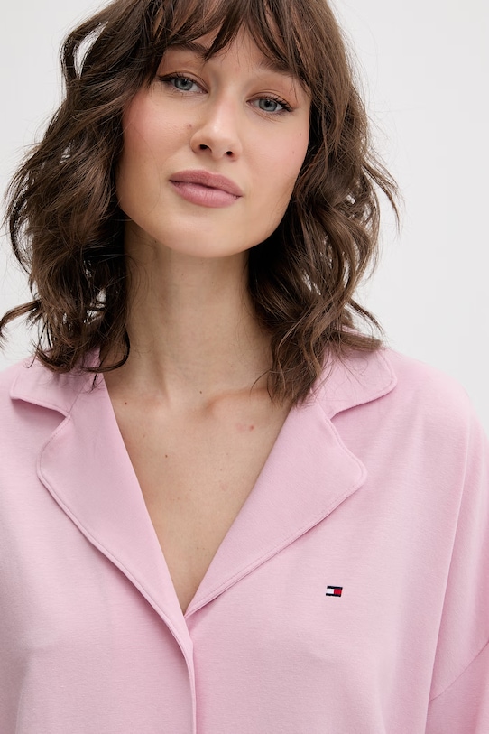 Tommy Hilfiger pidžama košulja ženska s pamukom roza UW0UW06293