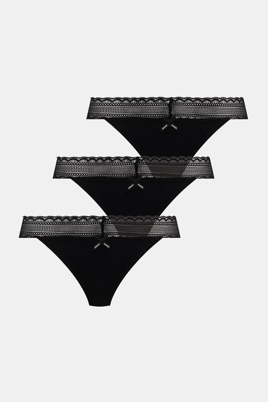 HUGO chiloți tanga pentru femei, din bumbac cu elastan TRIPLET LACE STRING pachet de 3 negru 50557221