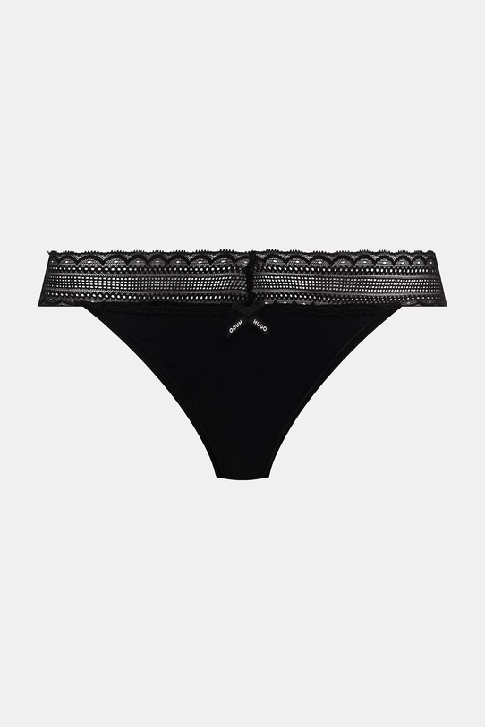 HUGO chiloți tanga pentru femei, din bumbac cu elastan TRIPLET LACE STRING pachet de 3 50557221 negru SS26