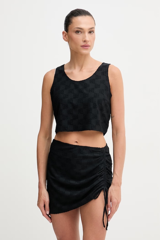 HUGO top plażowy damski Terry mono_top czarny 50561091
