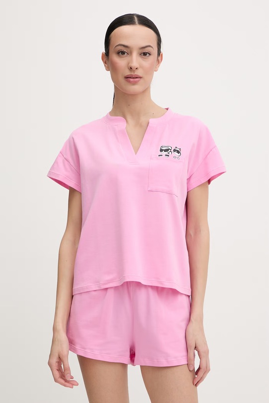 Karl Lagerfeld piżama damska bawełniana z elastanem IKON różowy B2W45005