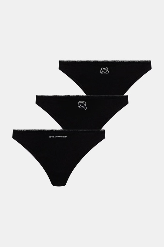 Karl Lagerfeld stringi damskie z bawełną IKON 3-pack czarny B2W47013