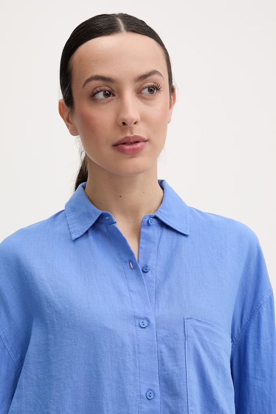 women'secret spodnie plażowe z dodatkiem lnu niebieski 5543667