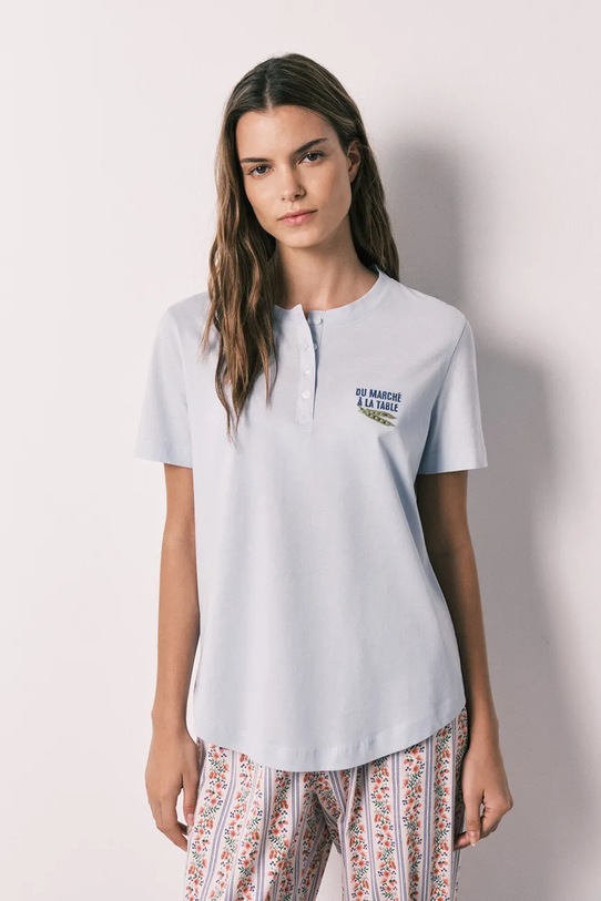 women'secret T-shirt piżamowy damski bawełniany niebieski 3273294