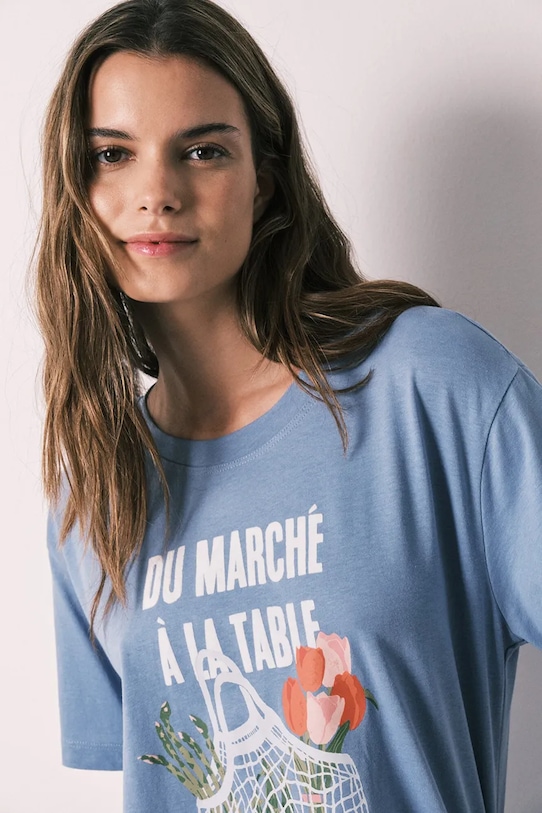 women'secret T-shirt piżamowy damski bawełniany niebieski 3273295