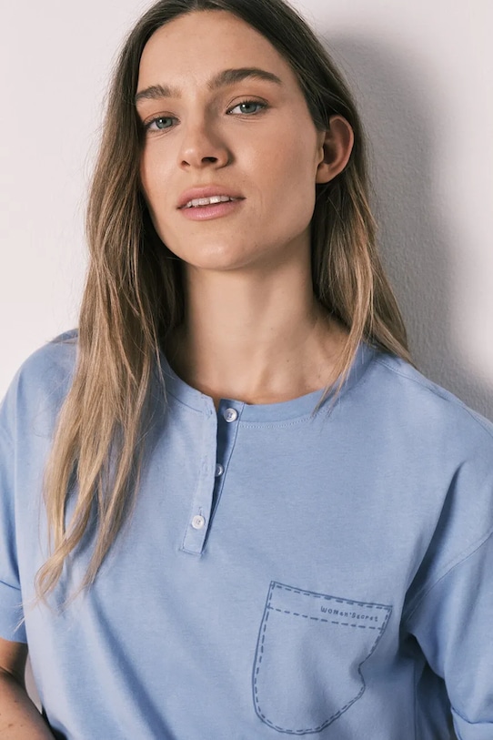 women'secret piżama dwuczęściowa damska bawełniana niebieski 3593030