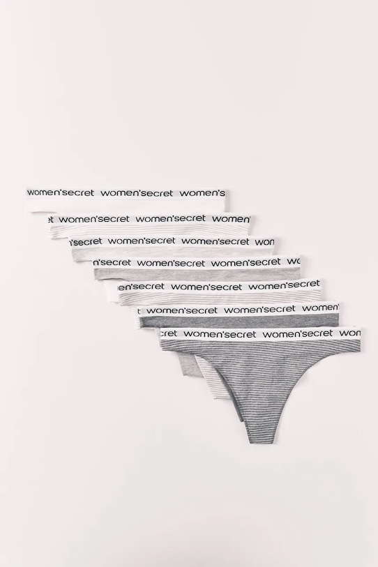 women'secret stringi damskie bawełniane 7-pack 4933662 szary SS26