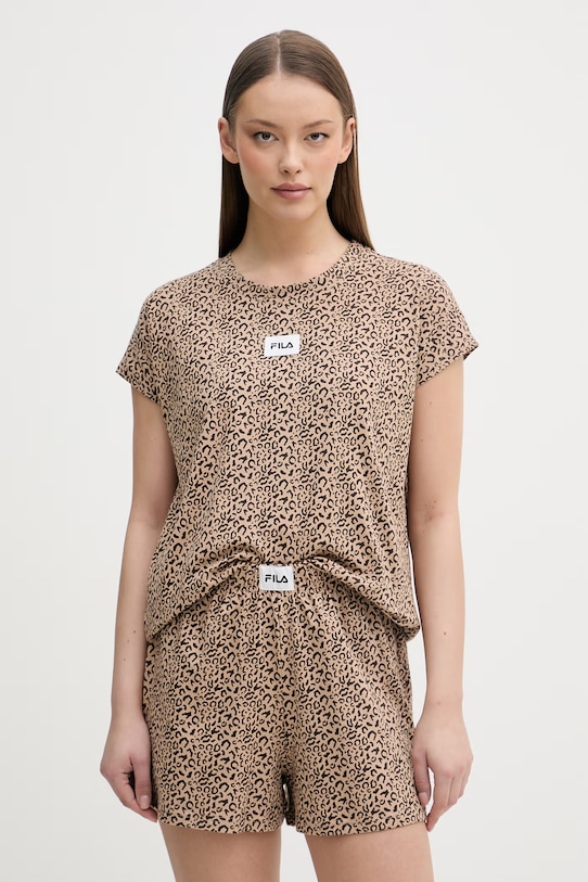 Fila piżama dwuczęściowa damska bawełniana z elastanem brązowy FPS4233