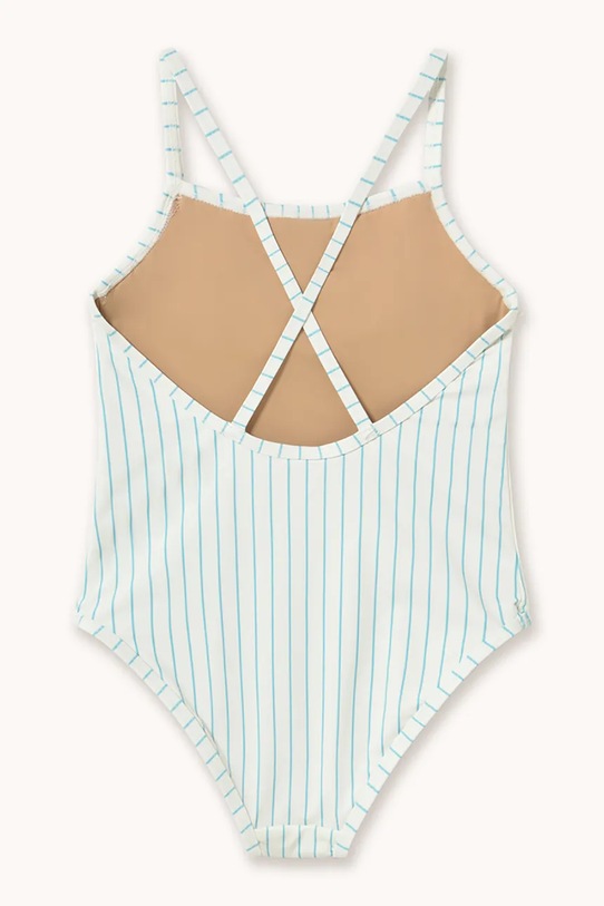Tinycottons jednoczęściowy strój kąpielowy dziecięcy CYAN FINE STRIPES SWIMSUIT SS26.447 biały SS26