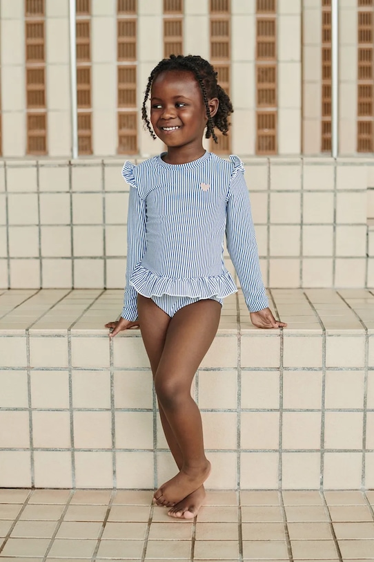 Liewood kupaći kostim s dugim rukavima za djecu Sille Seersucker Swimsuit plava LW19637.PPY2