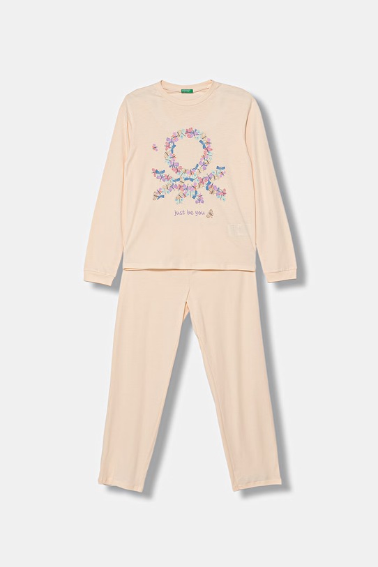 United Colors of Benetton piżama dwuczęściowa dziecięca bawełniana beżowy 30960P09U.G.G.Stagional