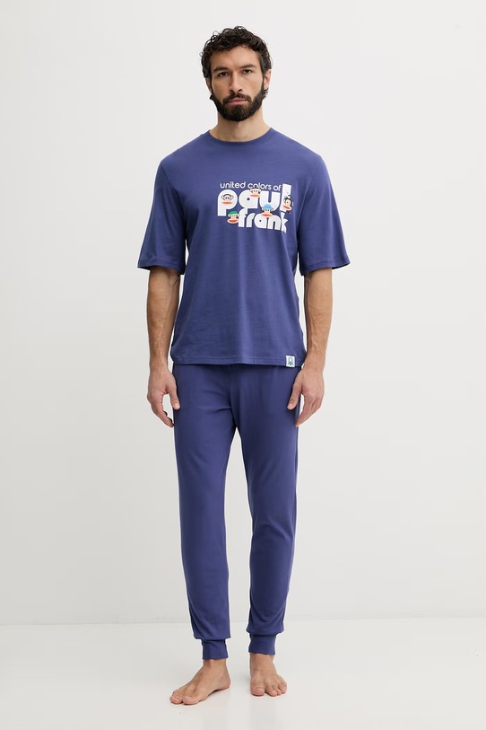 United Colors of Benetton Pyžamová košeľa pánska bavlnená 3VR54M02A tmavomodrá SS26