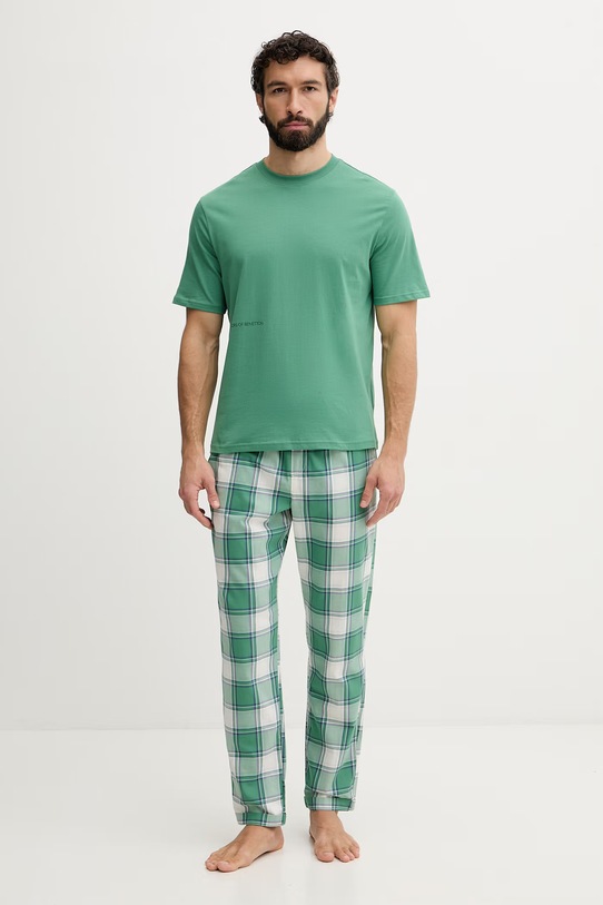 United Colors of Benetton pánske bavlnené pyžamové nohavice 4ZPZ4F00F zelená SS26