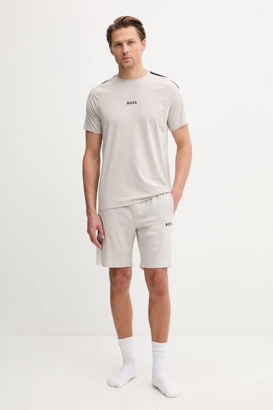 BOSS T-shirt piżamowy męski z modalem Shirt RN 50557056 beżowy SS26