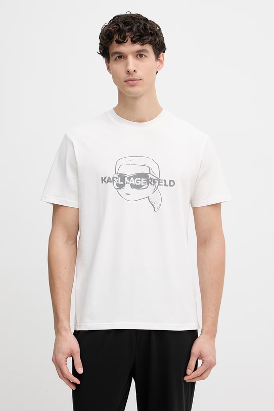 Karl Lagerfeld piżama dwuczęściowa męska bawełniana z elastanem B2M45002 beżowy SS26