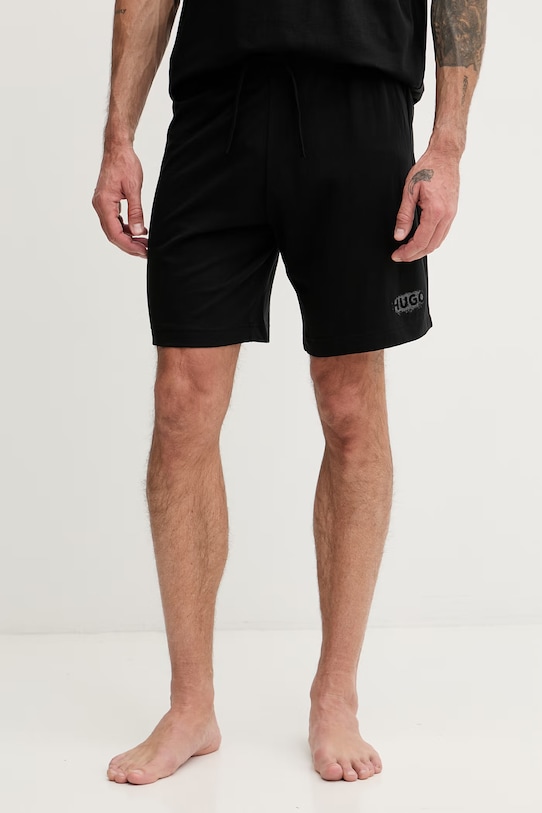 HUGO σορτς πιτζάμας ανδρικά βαμβακερά SPRAY_SHORTS μαύρο 50559719