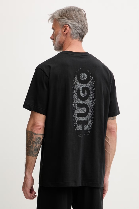 HUGO μπλουζάκι πιτζάμας ανδρικό βαμβακερό SPRAY T-SHIRT μαύρο 50559731