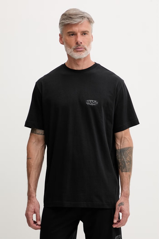 HUGO μπλουζάκι πιτζάμας ανδρικό βαμβακερό SPRAY T-SHIRT 50559731 μαύρο SS26