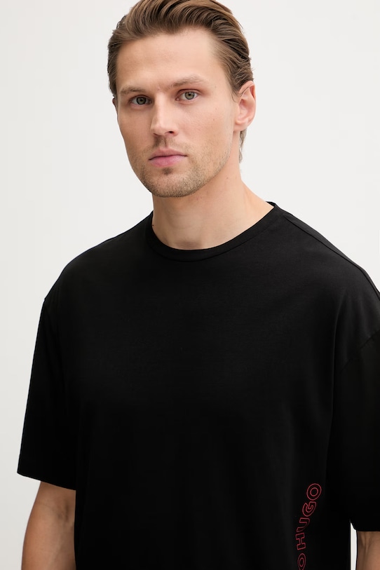 Ρούχα HUGO T-shirt ανδρικό βαμβακερό TIKI T-SHIRT 50561117 μαύρο