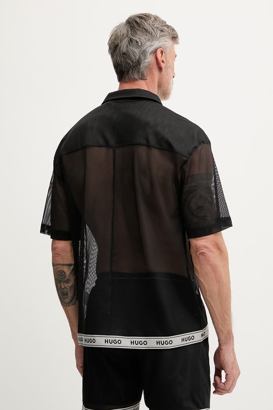 Oblečení HUGO plážová košile pánská LITE_BEACH SHIRT 50561142 černá
