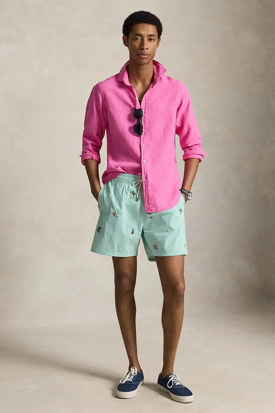 Odzież Polo Ralph Lauren REC POLY SEERSUCKER-WVN-SWIM BOTTOM szorty kąpielowe męskie 710B14034001 zielony