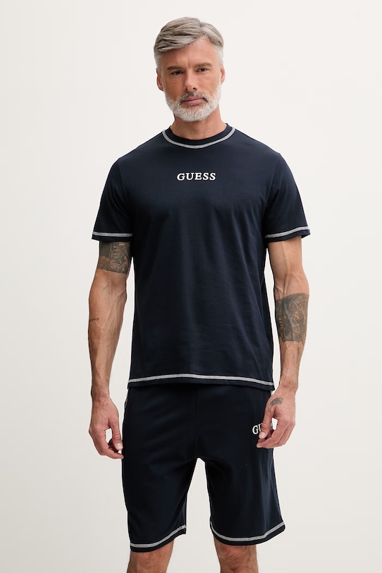 Guess piżama dwuczęściowa męska bawełniana WILLEM granatowy U6GX03.KCAM1