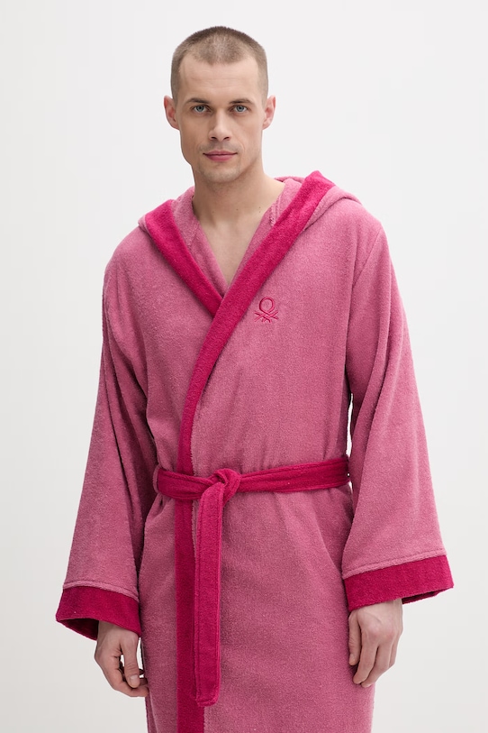 United Colors of Benetton Halat de baie din pânză terry pentru femei din bumbac roz 64PDV800I