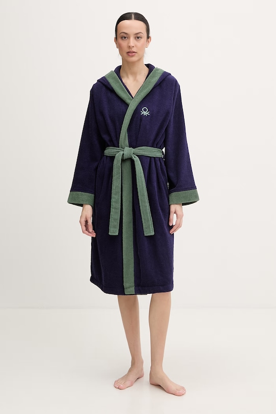 United Colors of Benetton szlafrok frotte damski bawełniany granatowy 64PDV800I