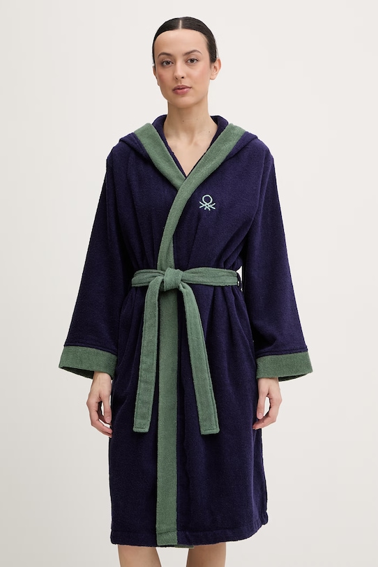 United Colors of Benetton Halat de baie din pânză terry pentru femei din bumbac 64PDV800I bleumarin