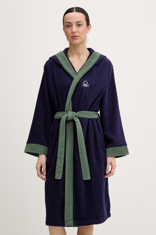 Odzież United Colors of Benetton szlafrok frotte damski bawełniany 64PDV800I granatowy