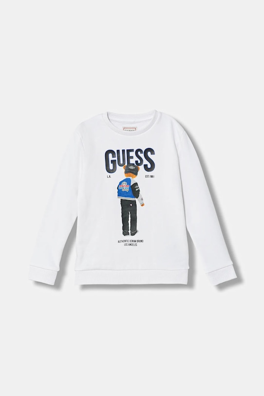Guess bluza bawełniana dziecięca nadruk biały N6RQ03.KAD74.PPY2